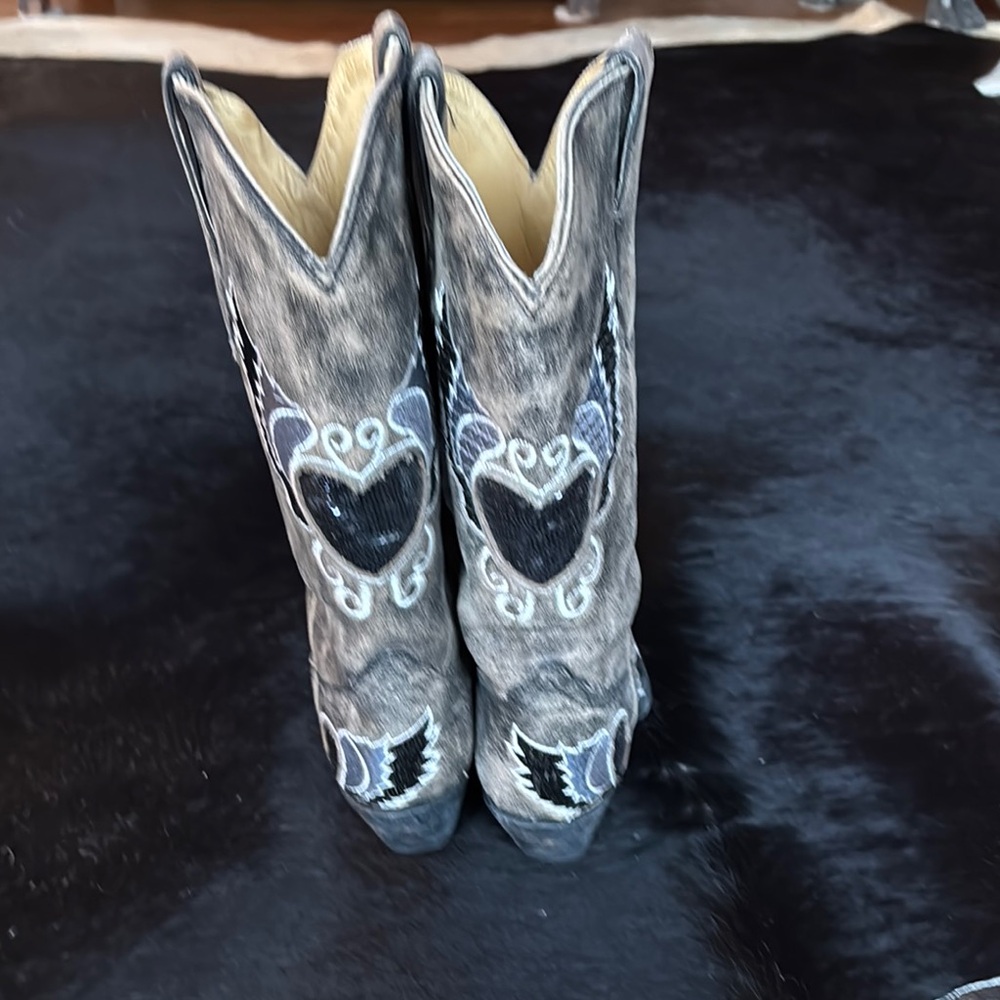 Coral Gray and Blue Embroidered Women's Boots - Picture 2 of 8